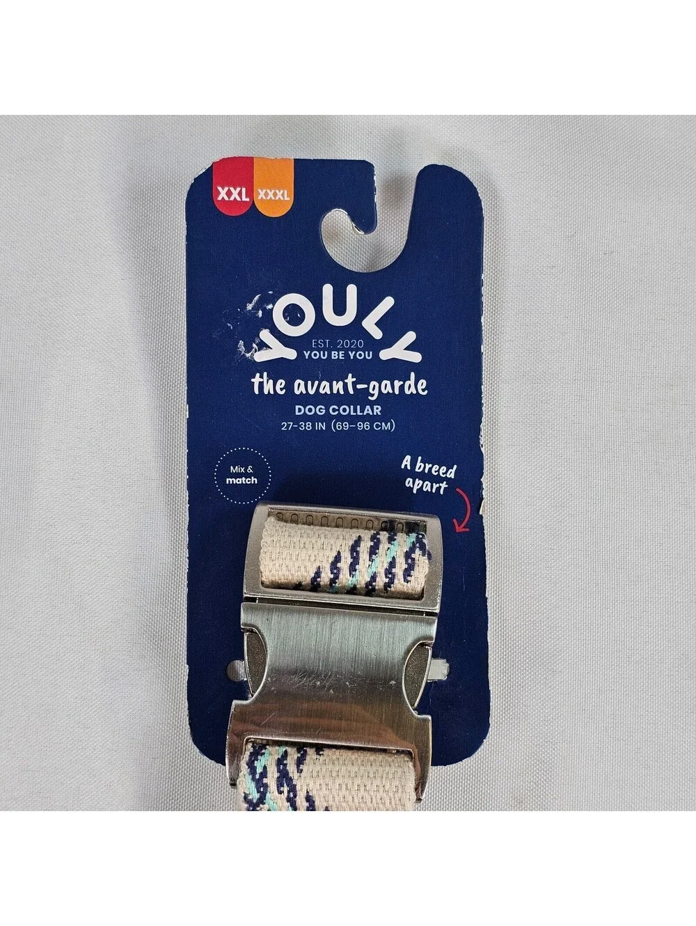 Youly The Avant-Garde Dog Collar XXL XXXL Cream Navy Zig Zag Woven Adjustable